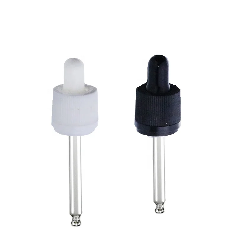 Fancy Custom 18mm 20mm black white plastic child proof dropper cap with glass serum pipette (NK-D-04)