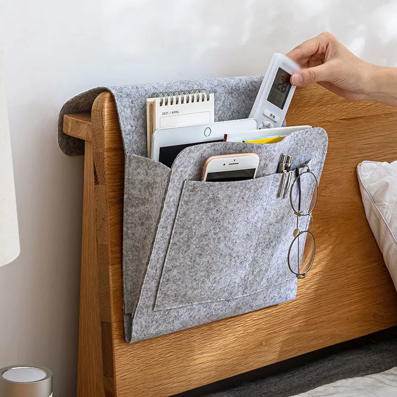 Mobile Phone Storage Bag with Hanging Feature for Bedside Use Includes Remote Control Tissue Box Book Holder