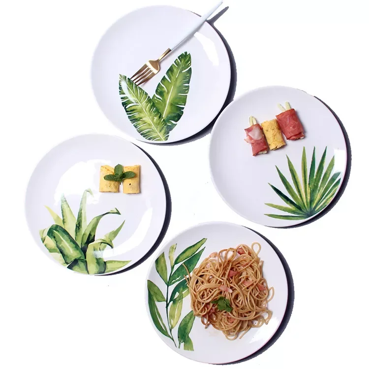 10 inch ins Nordic ceramic steak plate fruit platter small fresh leaves Thai western restaurant main meal large plate