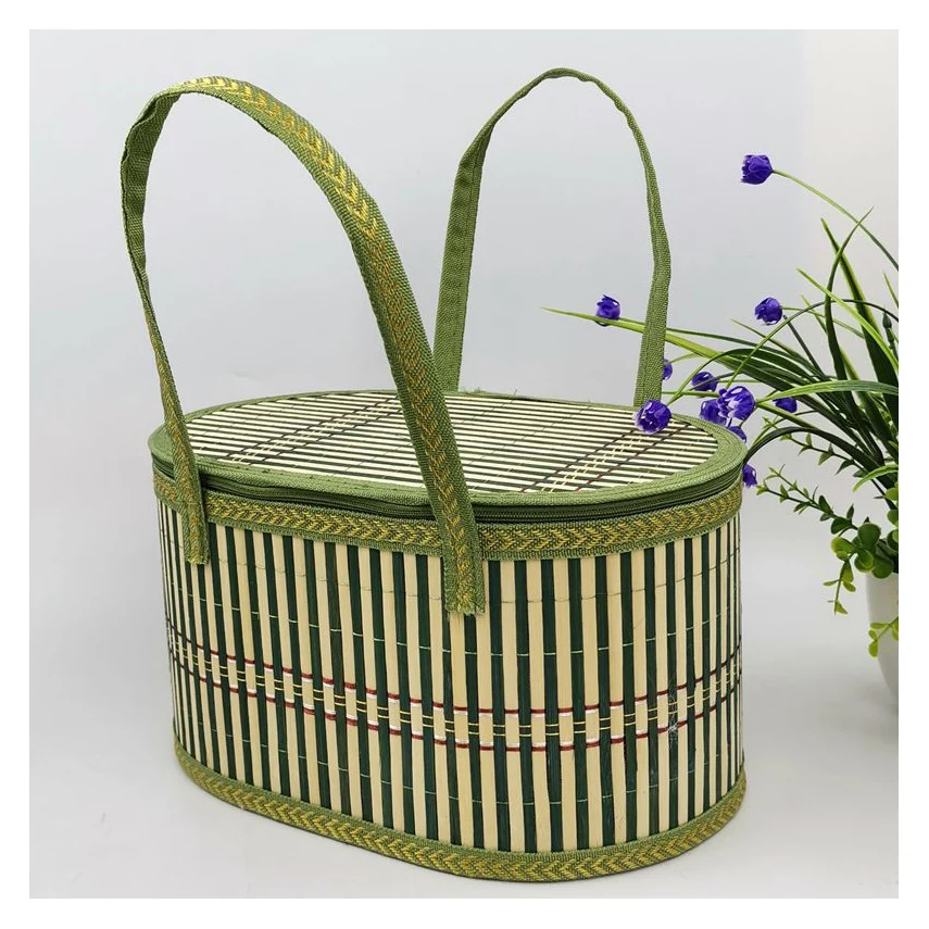 Decor weaving sustainable eco friendly empty bamboo fruit basket bamboo storage basket kitchen oval gift rattan bamboo basket