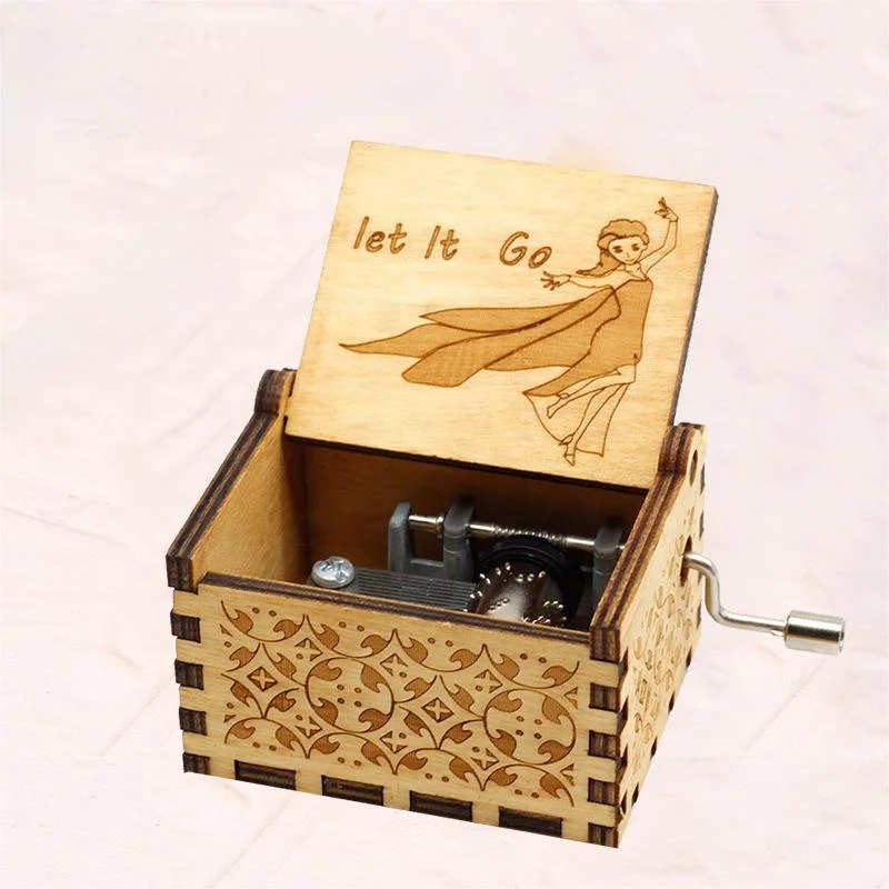 Antique Carved Wooden Music Box Hand-Crank Mini Musical Boxes Wood Engraved Crafts for Kids Gifts
