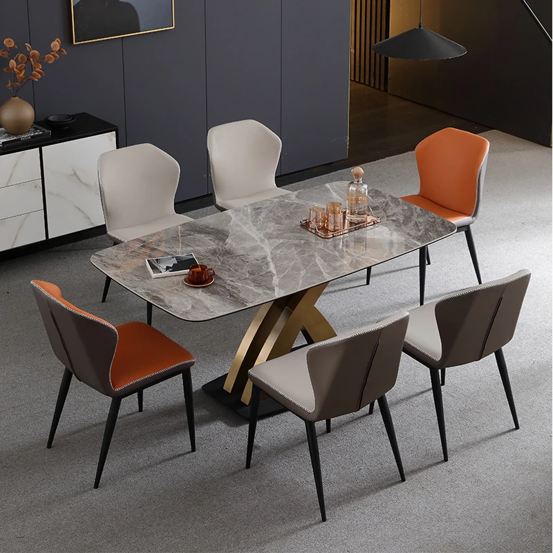 Italian Luxury Design modern dining table Marble Effect Rock Plate Top 8 Seater dining table set