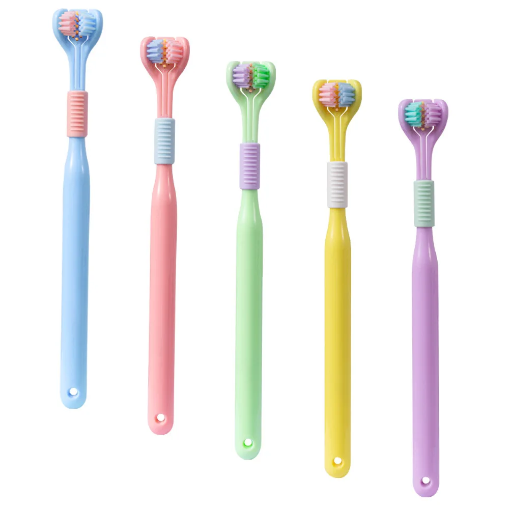 Wholesale 3D Autism Toothbrush with 3-sided Three Bristle Travel Plastic Case for kids adult baby Teeth and Gum Care Cleaning