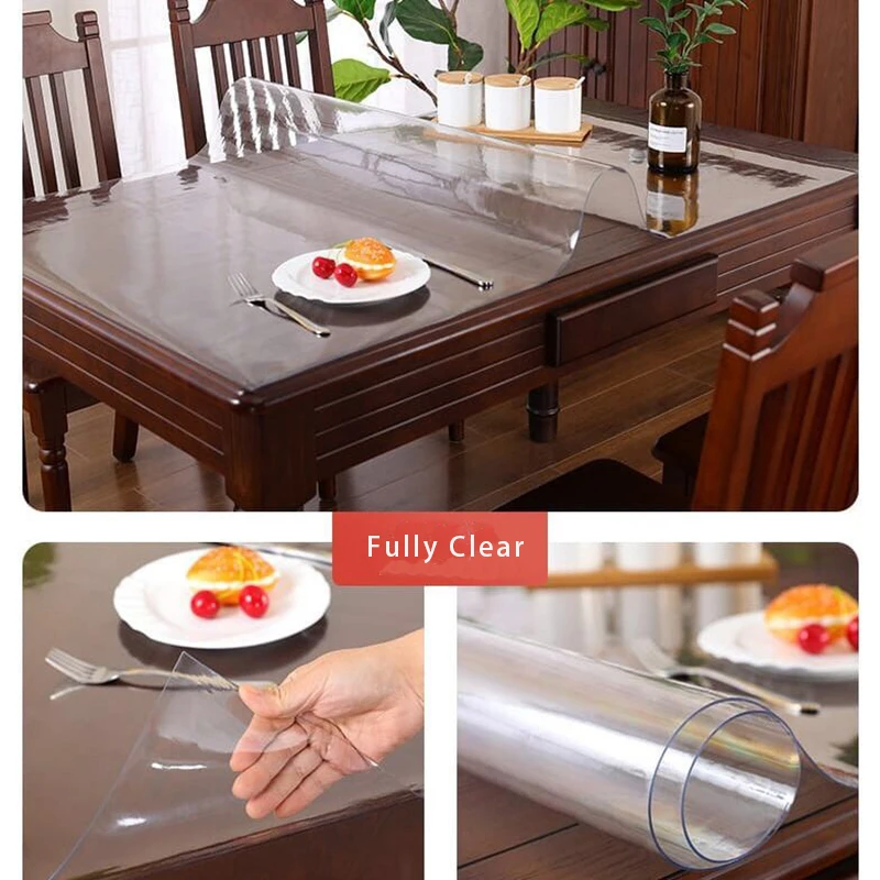 Crystal PVC Transparent Soft Glass 0.5mm Oilproof Waterproof Tablecloth For Dining Table