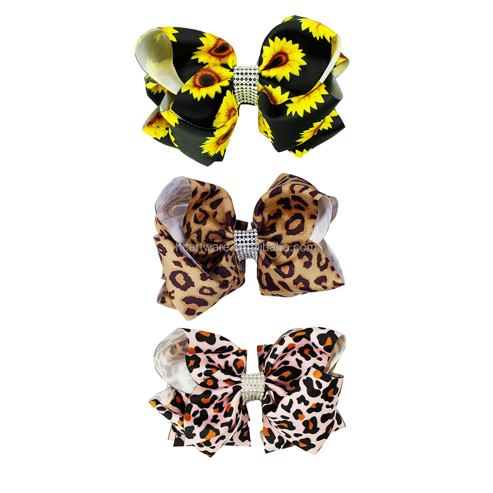 HCArtware Ins popular sunflower girl hair bow 6 cinch Boutique double-layer ribbon hand-woven hair bow for kids