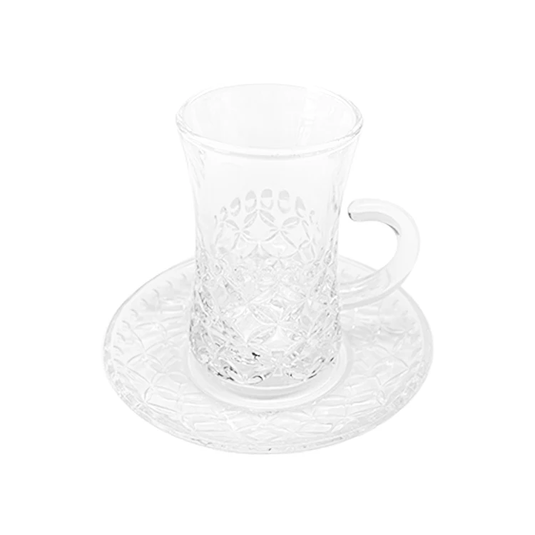 New modern turkish Tea Cup saucer Tray Coffee Glass Mug glass Tea Cup With Saucer Hot sale saudi Coffee Cupcoffee cups saucers