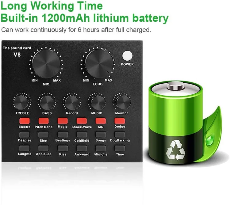 Original factory BT Mini Sound Mixer Board V8 Live Sound Card Voice Changer for Live Streaming