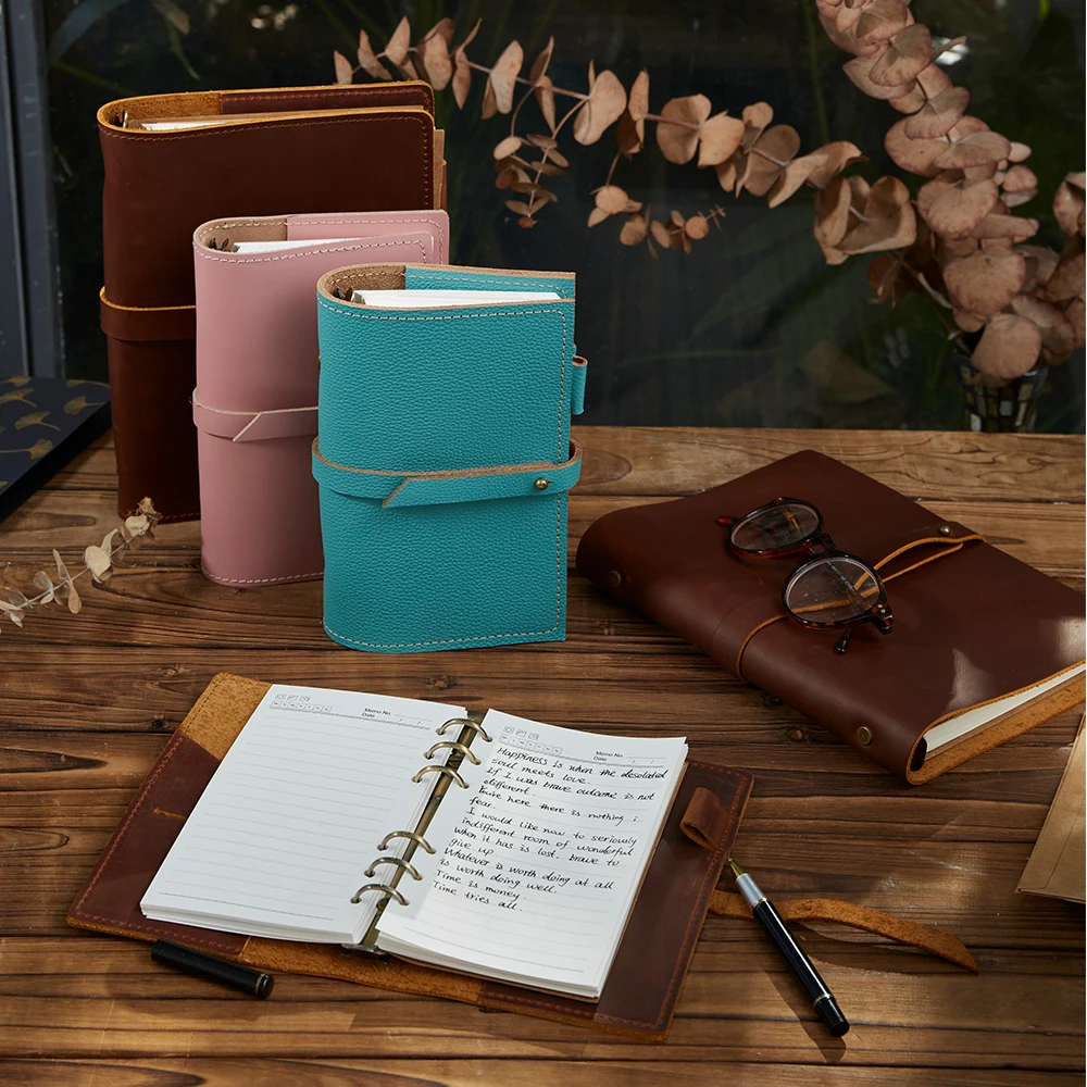 New Fashion Handmade Genuine Leather Notebook in Size A6 Journal Gift Set wtih 100gsm refills