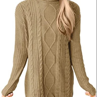 For G and PL Women Cable Knit Turtleneck Sweater Dresses