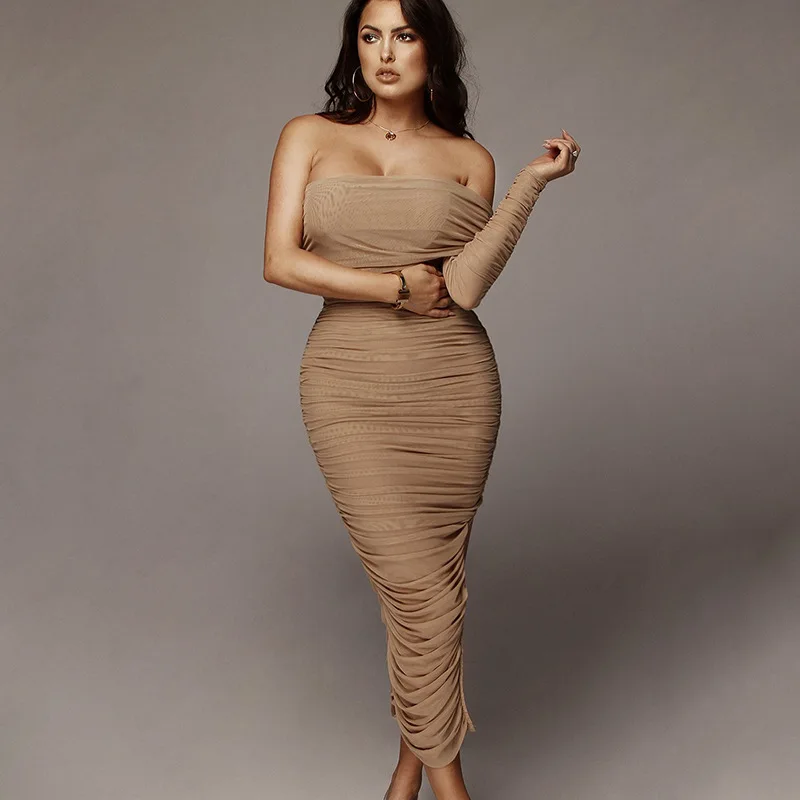 Mandy 2023 New arrival summer ruched nude gown dress wedding