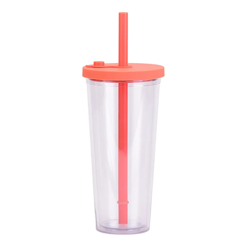 USA warehouse 24oz 700ml Acrylic Tumbler Premium Eco-friendly Double Wall Plastic reusable bubble tea cup With Lid and straw