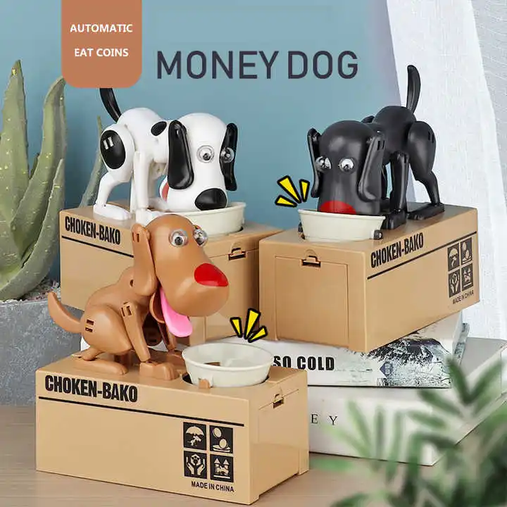 Wholesale Custom Automated Puppy Stealing Coin Bank Money Box unbreakable electronic plastic dog piggy bank for Kids