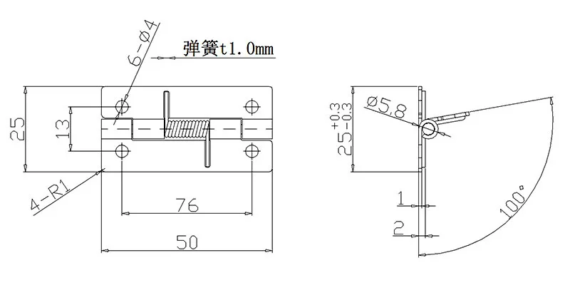 HM1232 Processing Customized 2 Inch Stainless Steel Spring Hinge Concealed 90 Degree Positioning Automatic Opening