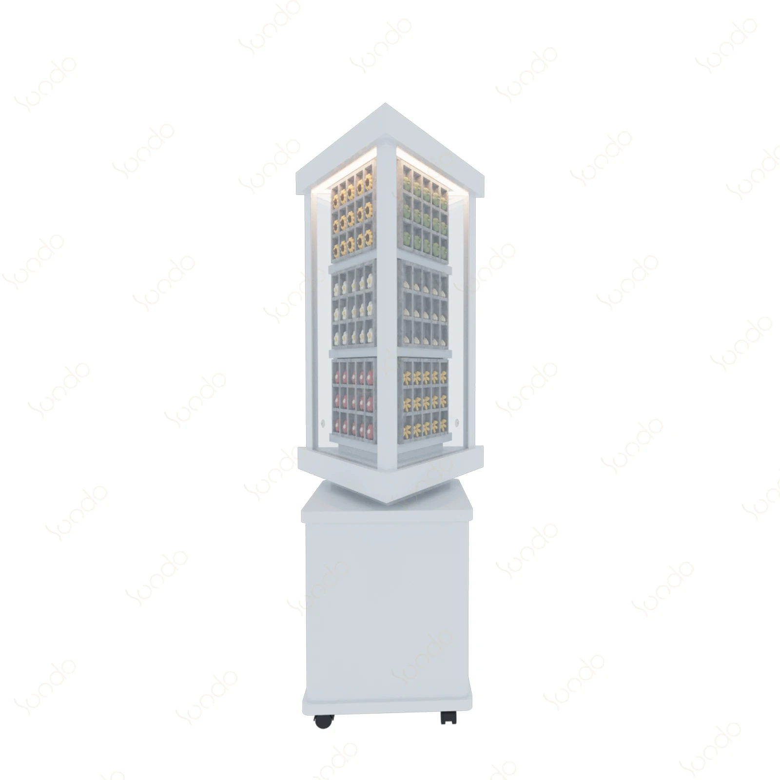 Triangle Rotating Doll Accessories Display Case Multi-colour rotating led display stand for accessory shop