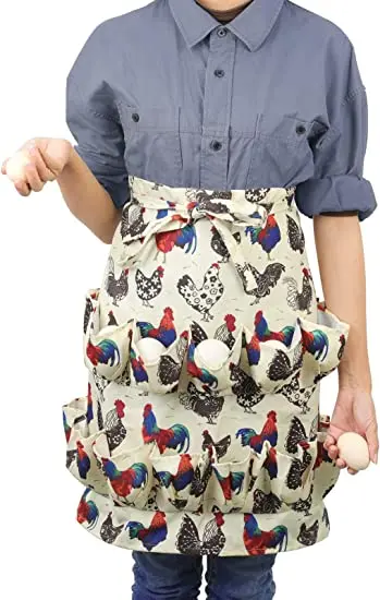 Custom Egg Apron for Fresh Eggs Collecting Apron with Deep Pockets for adult and kids Egg Baskets Holder half canvas Apron