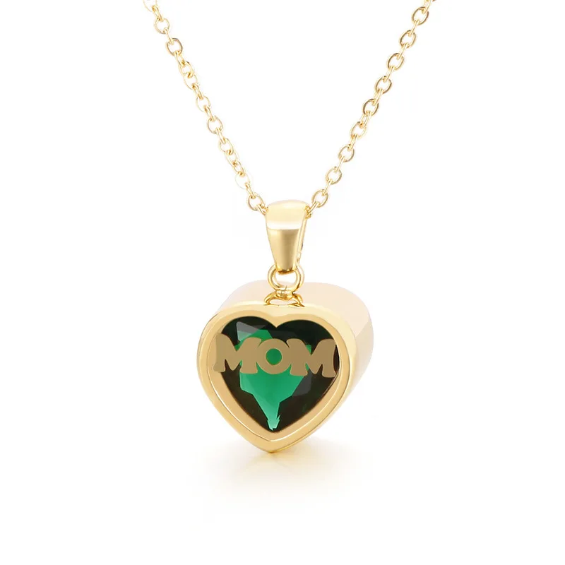 Mom mother jewelry 12 birth stone heart mama necklace stainless steel jewelry with 18 k gold plated