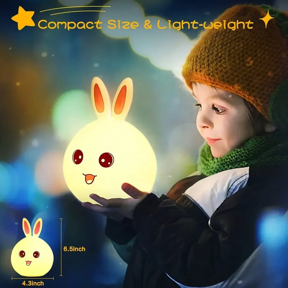 Лидер продаж rgb ночник кролик силиконовая лампа светодиодная с краном и дистанционным управлением Ночная для детей