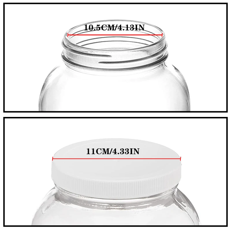1 Gallon Glass Jar with Lid Wide Mouth Large Mason jars 128 oz Leak Proof Airtight Metal Lid and plastic lids