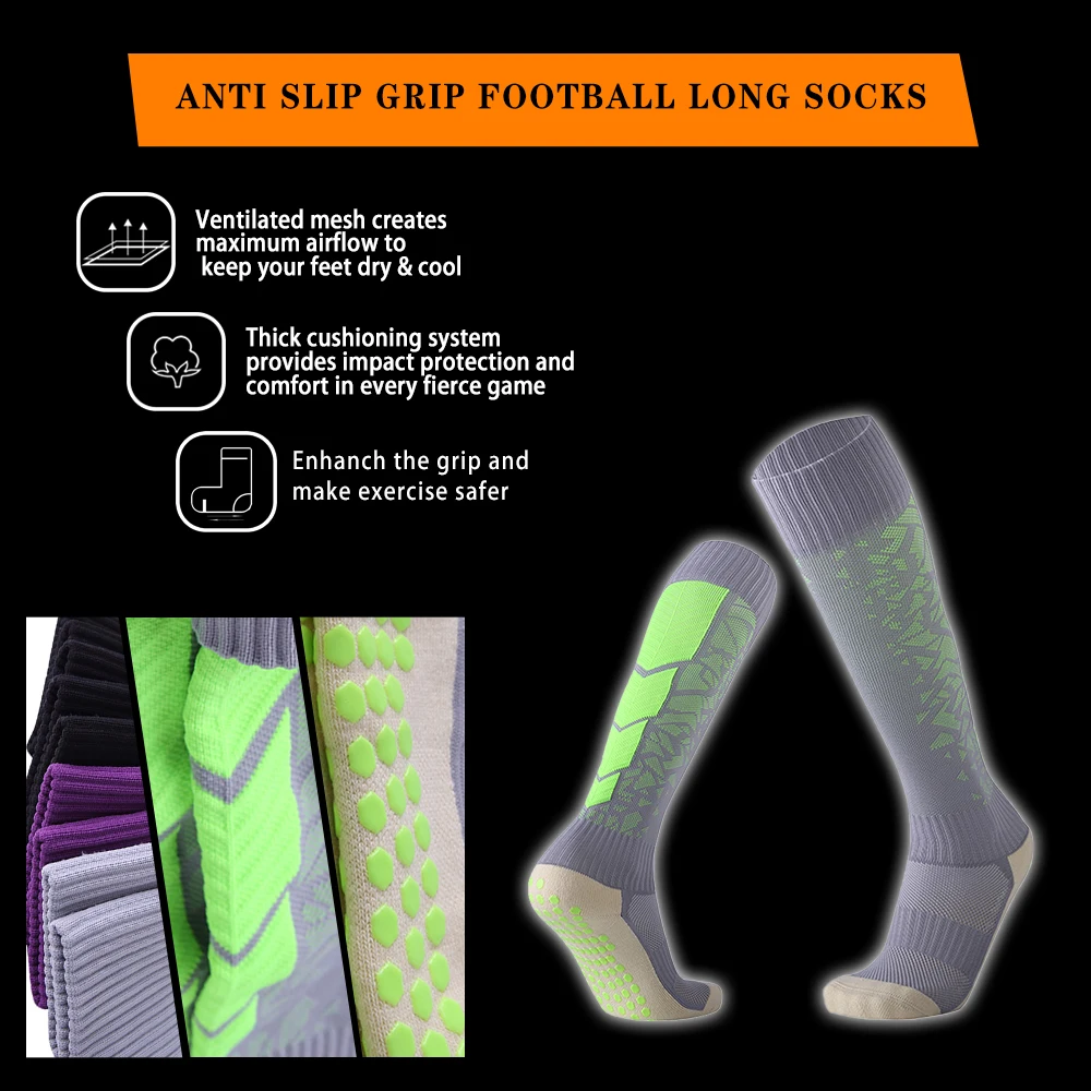 long compression knee length colorful football non skid socks cotton cushion socks