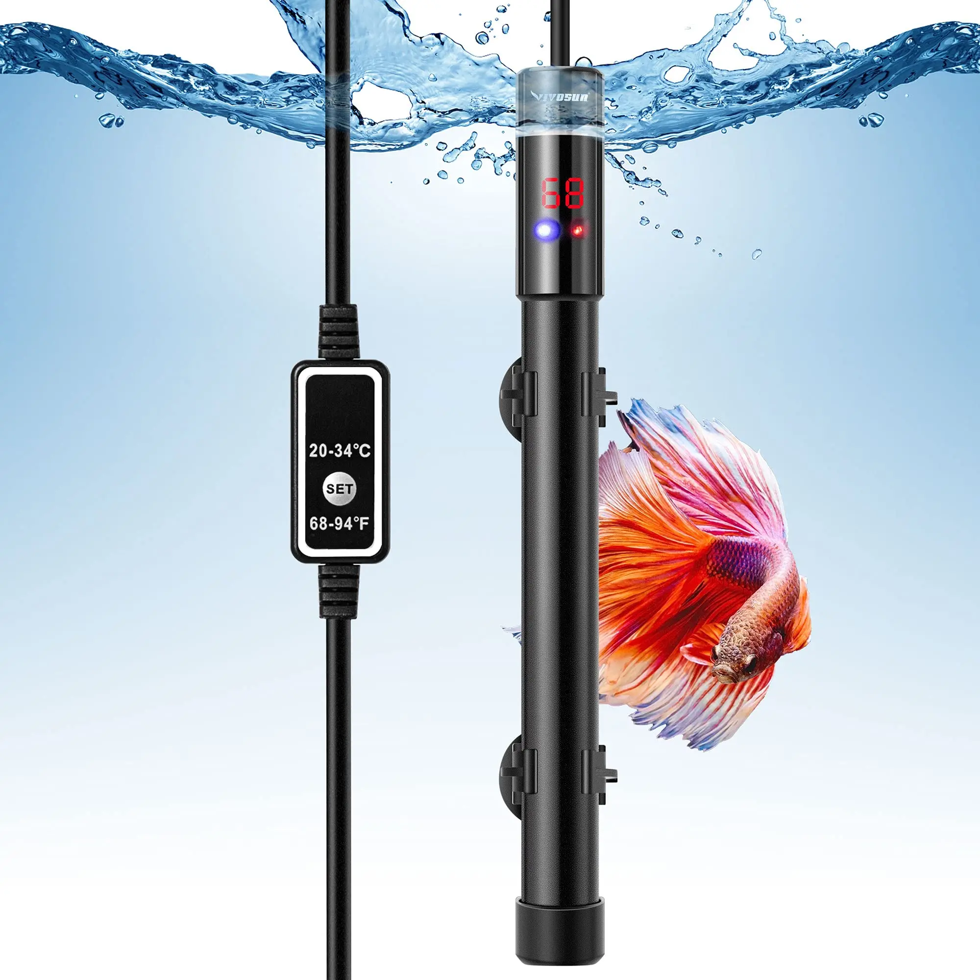 Precise Aquarium Heater Submersible Titanium Fish Tank Heaters with Intelligent LED External Temperature Display Controller
