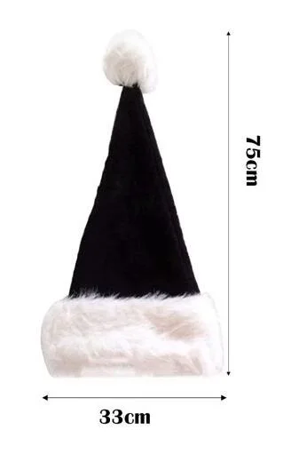
75cm Adult Black Plush Long Christmas Hat Xmas Costume Pompom Santa Claus Caps Black Christmas Ornaments 