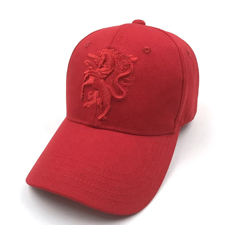 Custom 3D embroidery 100% Cotton 6 panel metal button  Red outdoor sport Baseball Cap hat