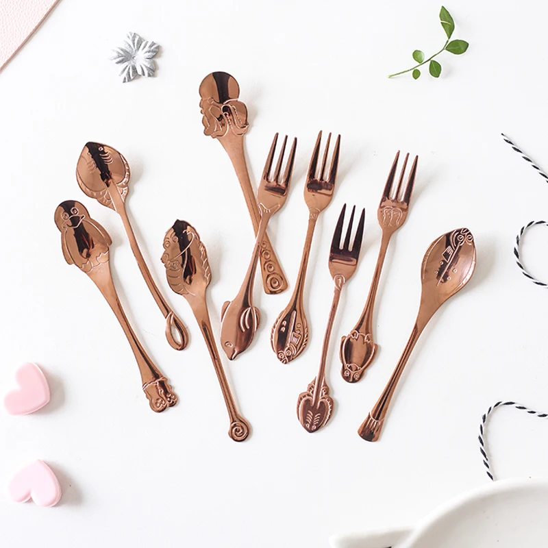 Funny fish shape 304 stainless steel teaspoon cake fork children spoon and fork