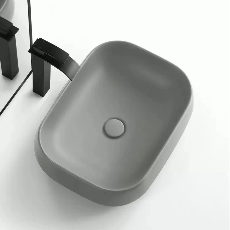 Matte grey color above counter top modern washroom ceramic washbasin art hand wash basin bathroom sink