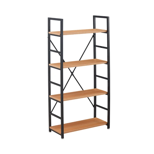 Modern Cheap Furniture Bookcase Metal Rattan 4 Tier Wooden Bookshelf