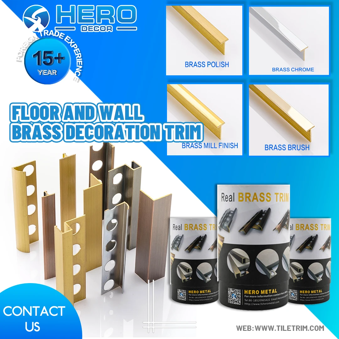 HERO Flooring Accessories Brass Tile Trim Copper Tile Profiles T Shape U Shape Square Brass Corner Edge Trim for Protection