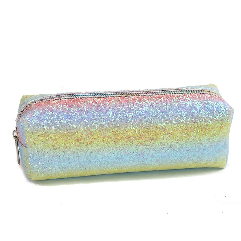 Customized fashion laser square pencil case mixed color student shinning large capacity holographic pencil storage bag