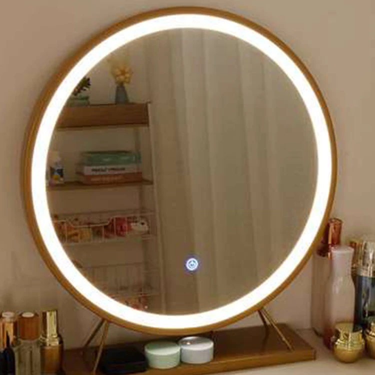 Aluminum Frame Round LED Bathroom Mirror Large LED Smart Touch Matt Black Illuminated Magnifying Graphic Design