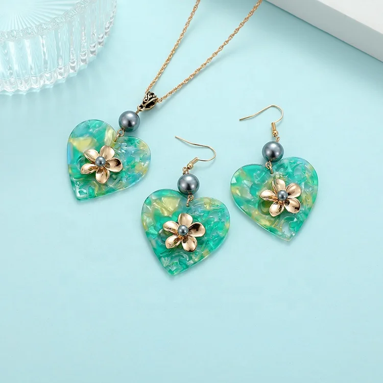 Женские минималистичные украшения, модная цепочка в форме сердца, гавайская акриловая подвеска, серьги