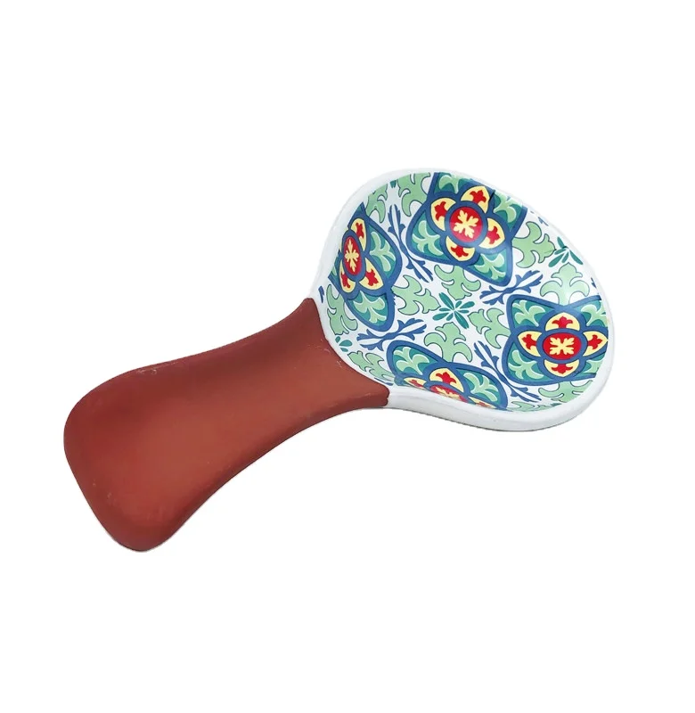 New design decorative Ceramic Porcelain stoneware Retro Print kitchenware soup cooking Spoon rest