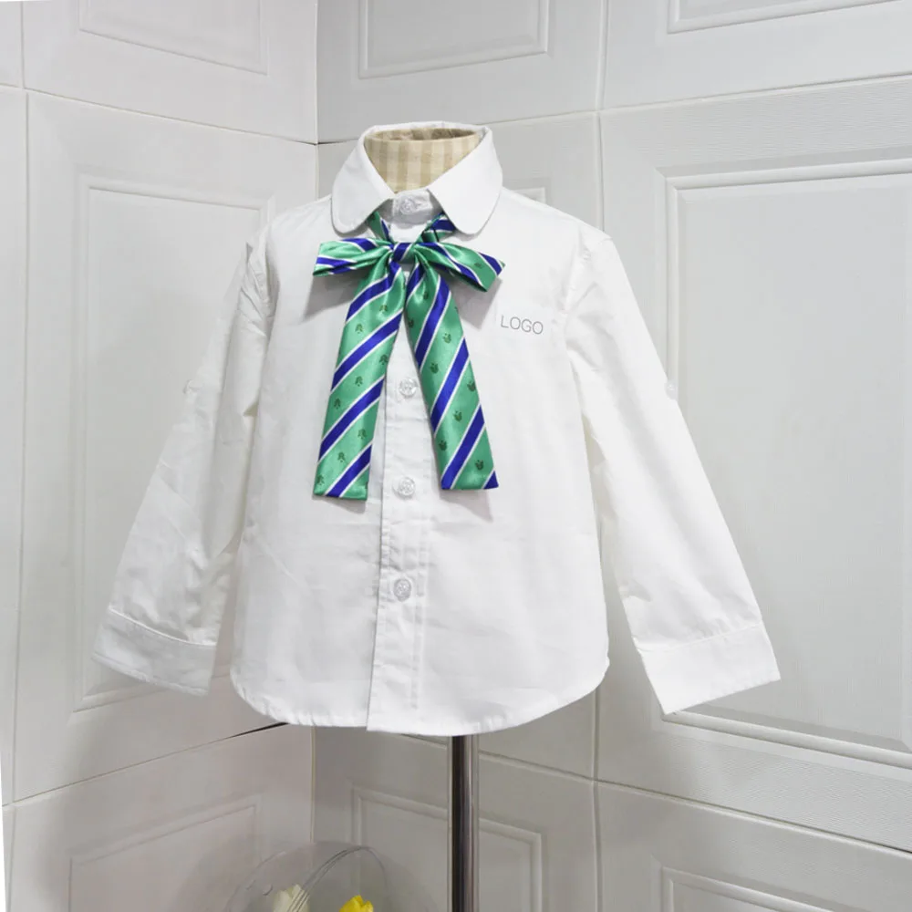 Custom Beautiful Design Korean School Uniforms Blouses Girls White Bottomed Top and Tie for School for Girls Children