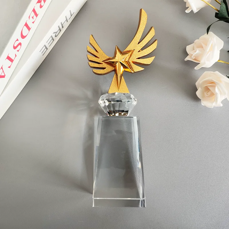 Honor of crystal Gold Metal Star K9 Crystal Trophy Award Glass Blank Plaque For Souvenir Gift