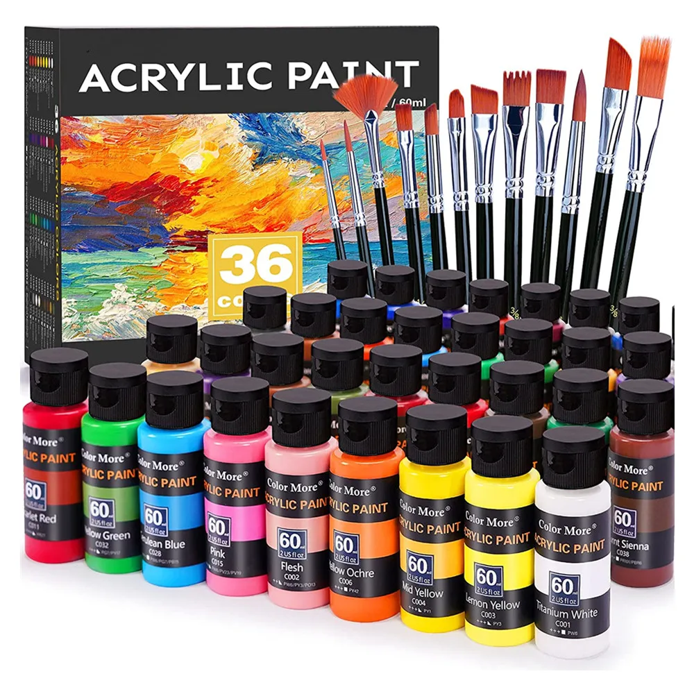 Custom quality Acrylic Paint set 24 60 Colors 2oz 12/22/60/75/500ml Rich Pigmented non toxic Acrylic Paints for artist student