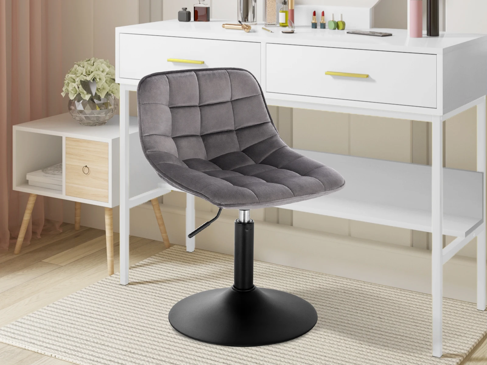 Adjustable Work Dining Makeup Stool Velvet Swivel Chair for Office Home Shop