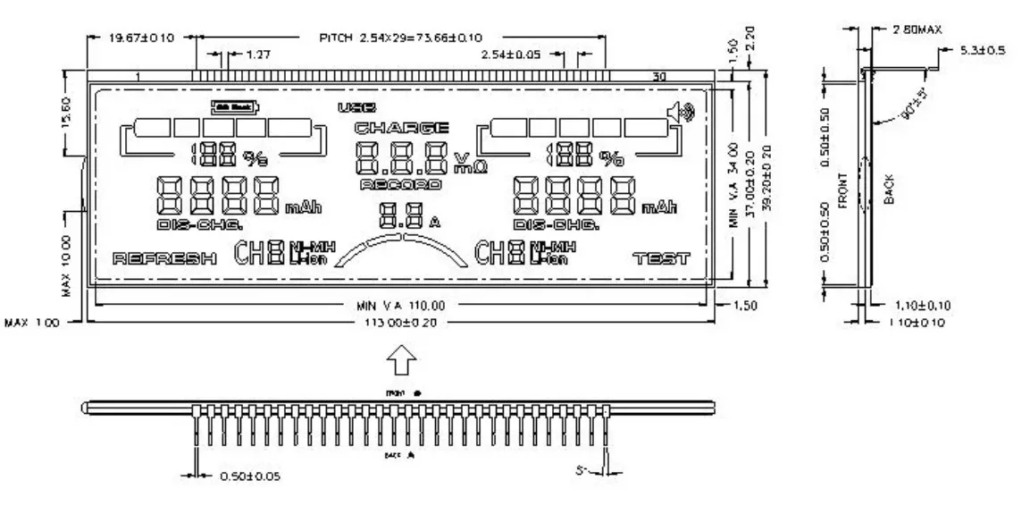 Customized LCD Display with 30 Pin Negative Transmissive Htn Segment LCD Screen for Charger Display