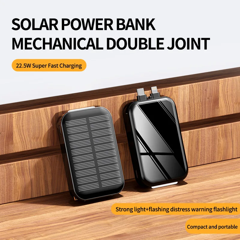 Mini Solar Keychain Power Banks Solaire USB Type C Charger Waterproof 5000mAh Large Capacity External Battery Powerbank Case