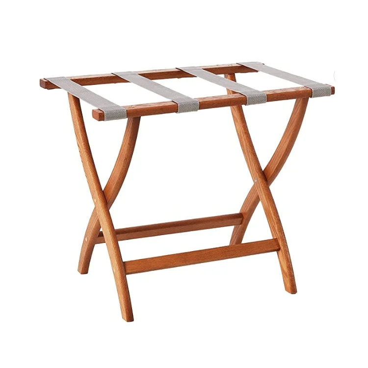 High quality oak double design suitcases rack foldable hotel wood baggage holder with shoes shelves