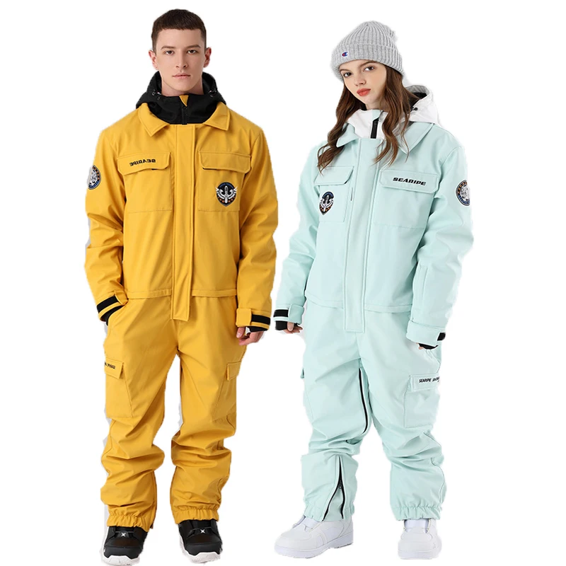 2022 Winter Ski Suit Women Warm Outdoor Snowboard Set Men Ski Overalls One-Piece Skiing Suit Waterproof Hooded Set