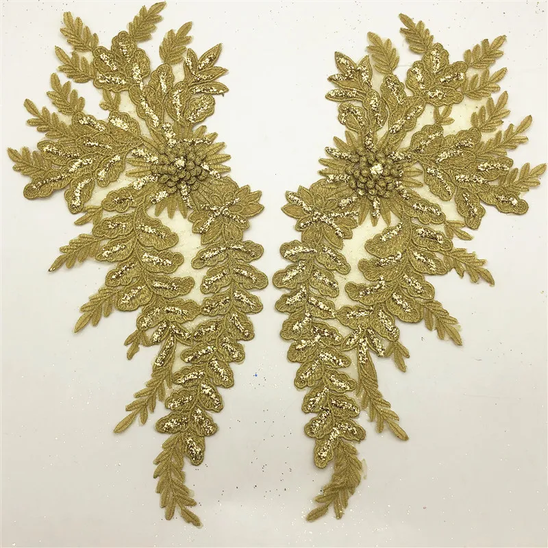 Wholesale Gold Thread Applique for Dance Costumes Lyrical bridal lace applique