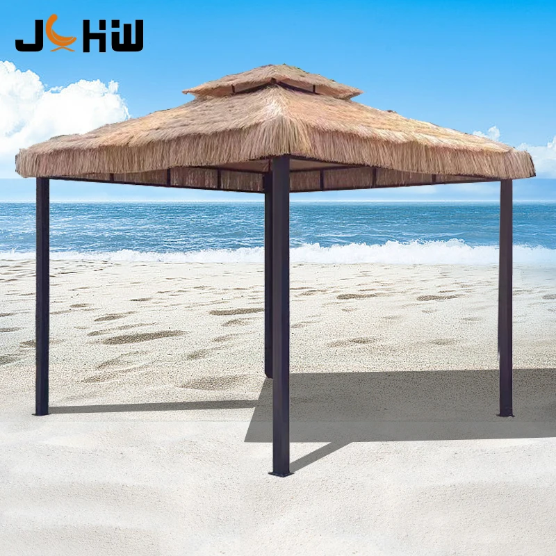 Outdoor Tourist attraction beach straw tent gazebo metal frame garden patio pavilion