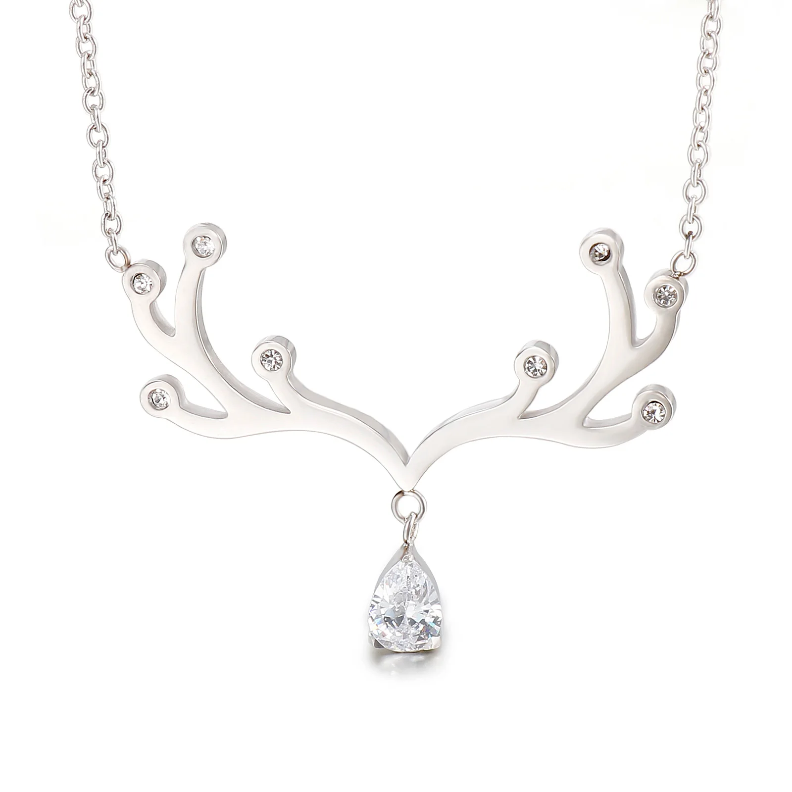 Temperament Jewelry Stainless Steel Deer antler clavicle chain necklace