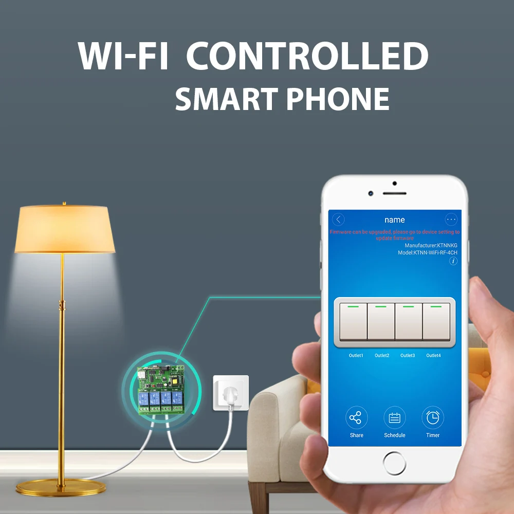 Smart Ewelink 4-канальный приемник Wi-Fi переключатель 12 В 24 релейный модуль работает с приложением и радиочастотным пультом дистанционного управления