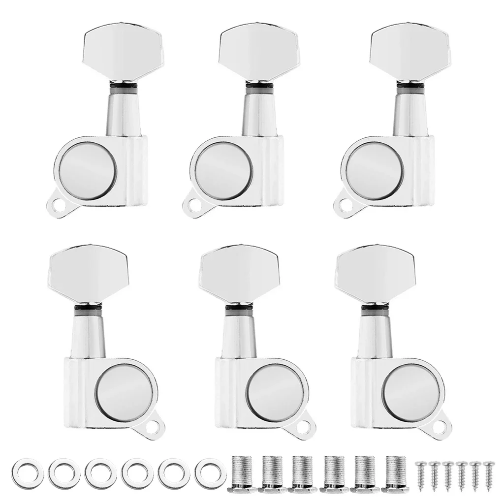 NAOMI 3L3R Acoustic Guitar Tuning Pegs Machine Head Tuners Chrome Knobs Tuning Keys Wear-Resistant Enclosed Locking Tuners