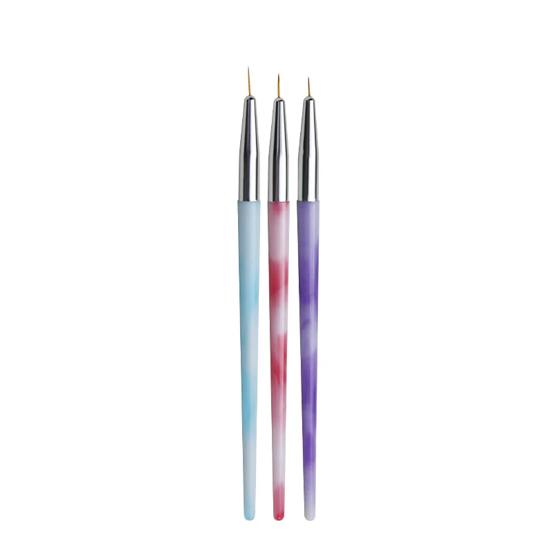 3 colors nail acrylic brushes private label glitter nail liner brush nylon hair set of nail brushes