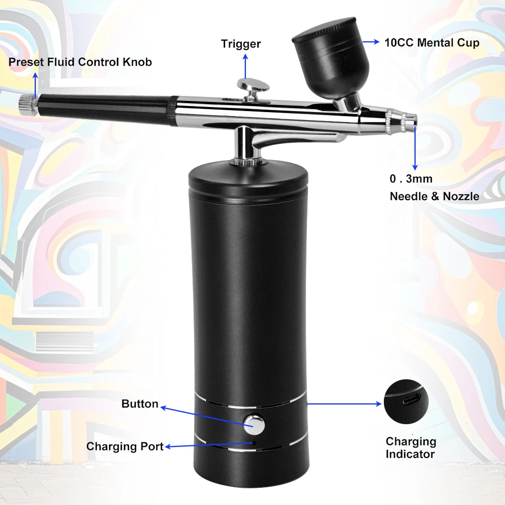 Cordless Airbrush Kit with Air Compressor Handheld Airbrush for Nails, Tattoo, Nail Art, Makeup, Barber, Cake Decoration etc