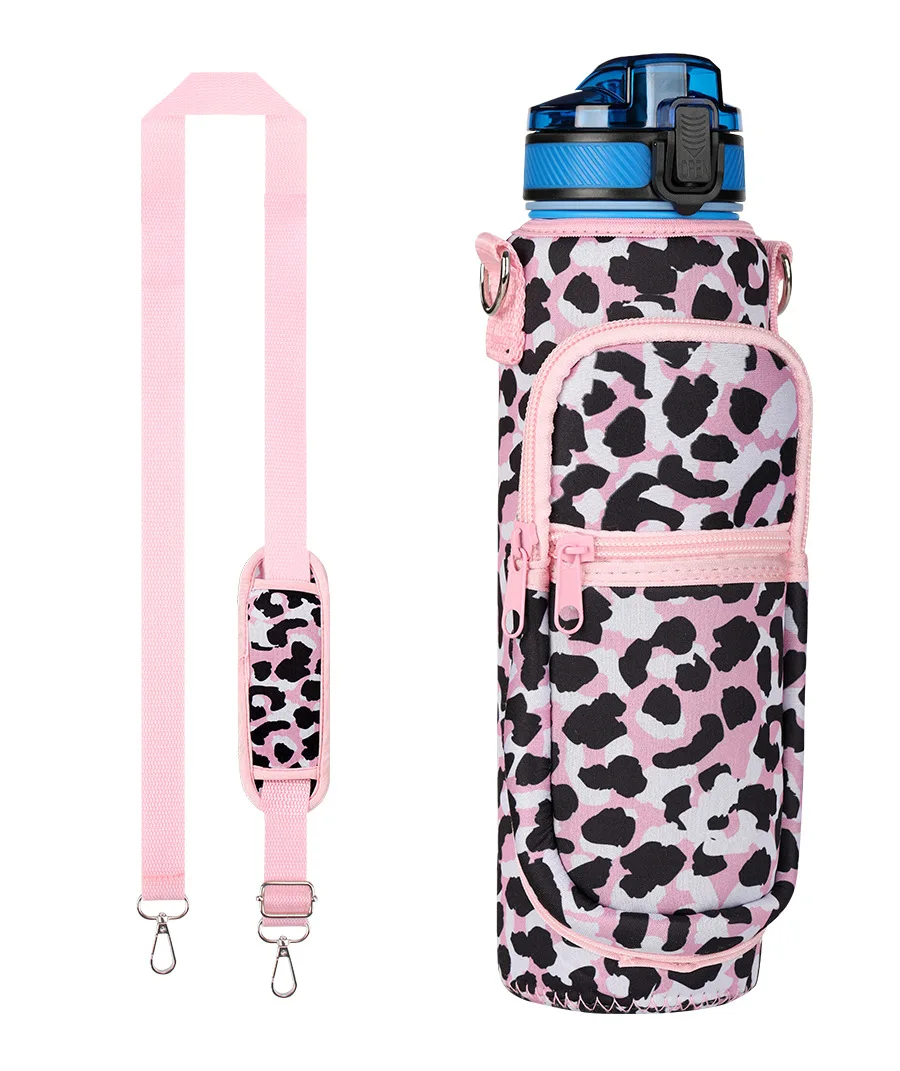 Manufacturer Adjustable Strap Neoprene Water Bottle Carrier Sleeve Pouch Cup Holder Sling Bag With Zipper Phone Pocket